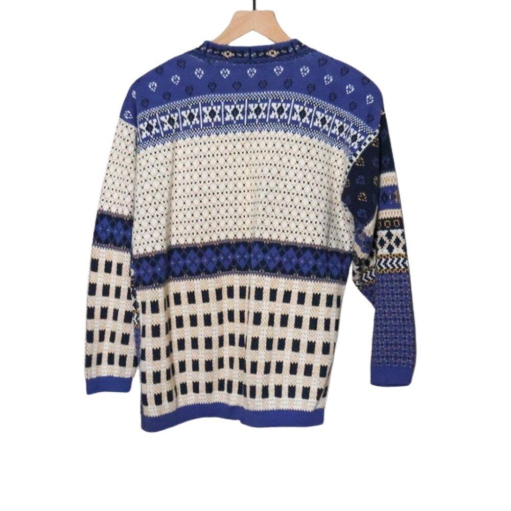 90s Fair Isle Patchwork Button up Eclectic Grandpa-core Cardigan Small - Picture 3 of 7